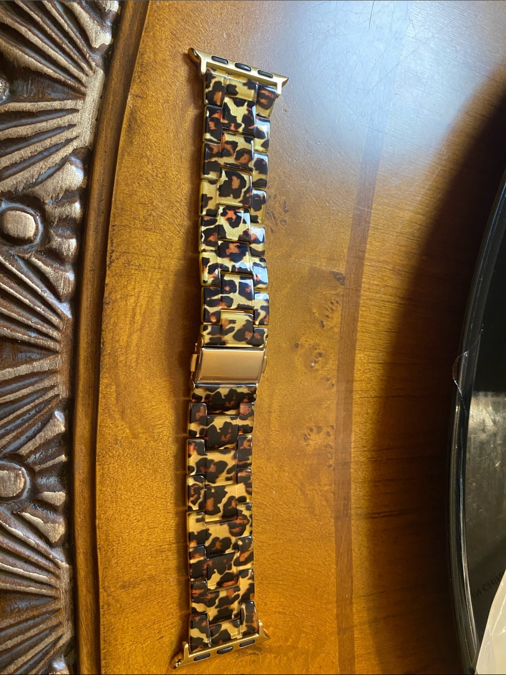 Plunder Leopard Print Resin Watch Band - Gold Hardware